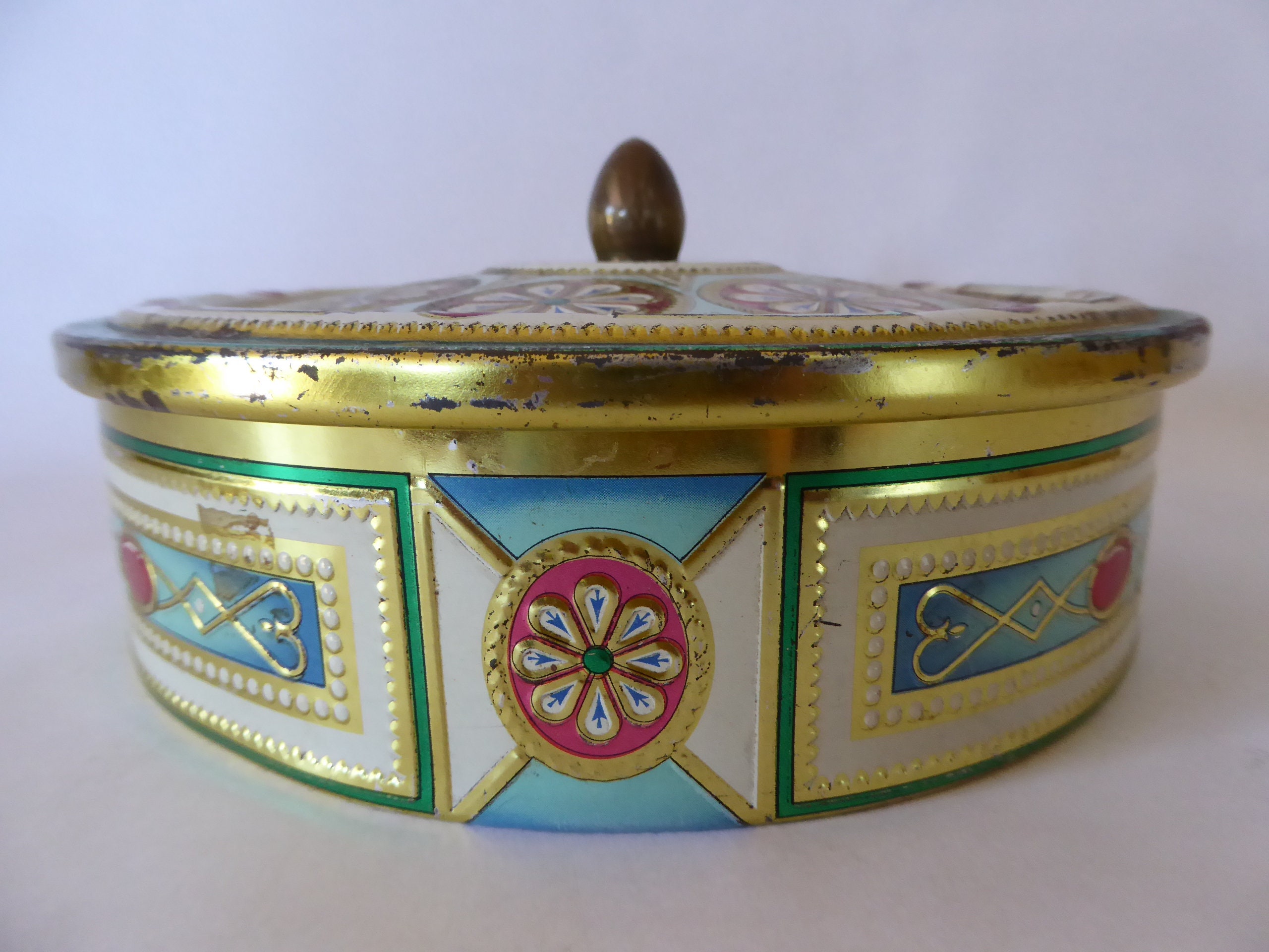 Vintage Boîte Ronde Décorée avec Un Couvercle 0721016-1935