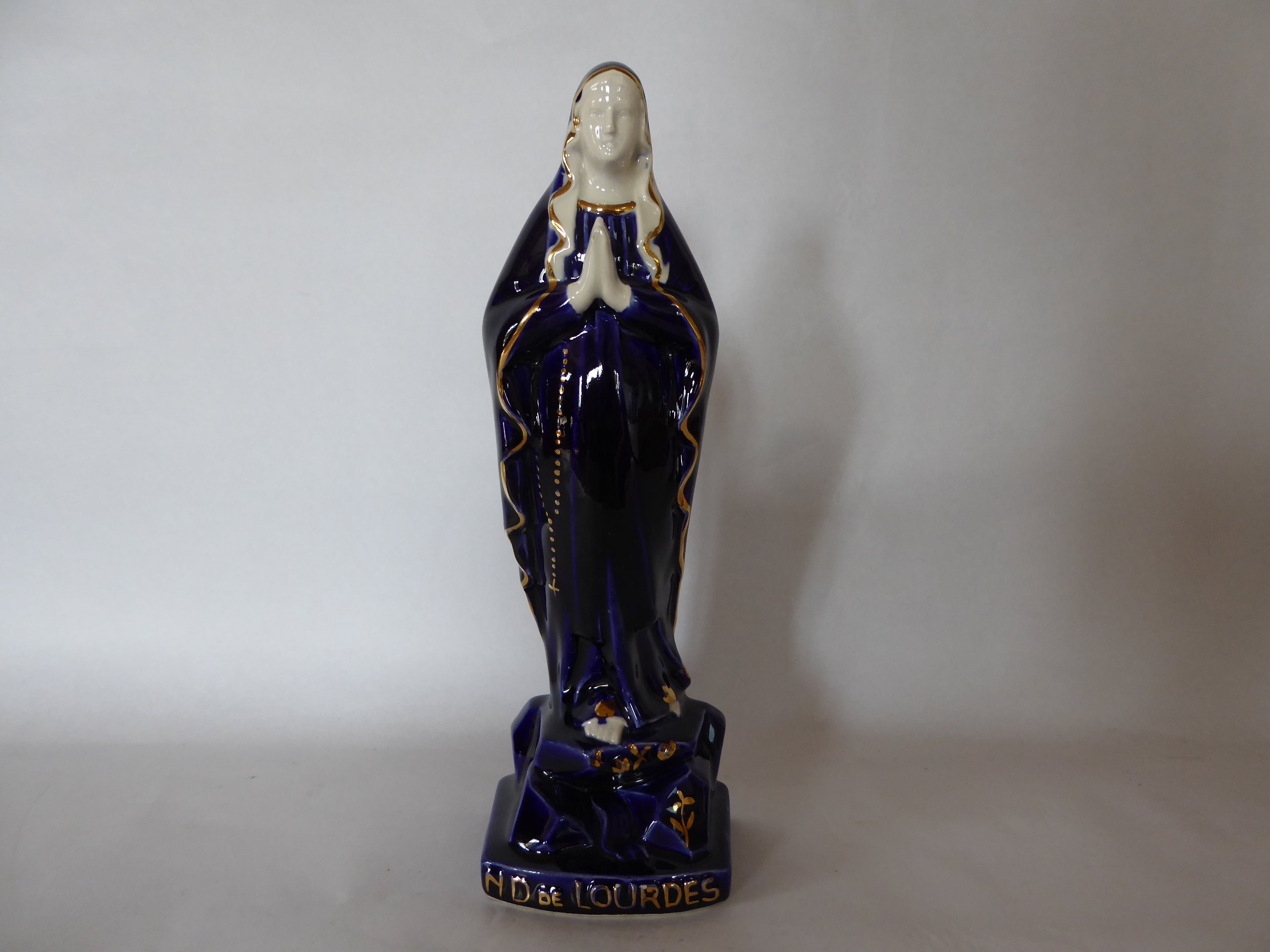 Vintage Français Statue de Porcelaine Notre Dame Lourdes Ceramique Artistique, Solignac Limoges 0421