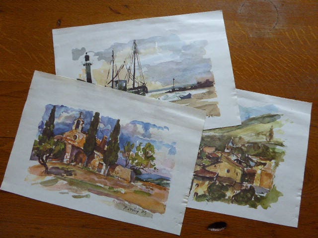 Ensemble de 3 Estampes Thématiques France, d'aquarelles ? P.oring, Projets d'artisanat, Scrapbooking