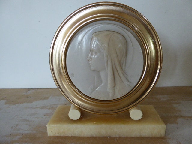 Ornement de Madonna Marbre, Vinatge Français Décor Religieux, Notre-Dame 0718001-617