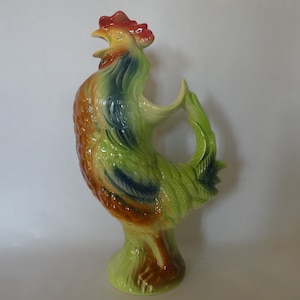 French Majolica Barbotine Cockerel Pitcher by St Clements 0423011-2603  No free shipping to USA