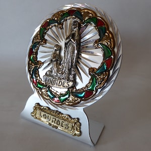 White Metal Souvenir de Lourdes Featuring Our Lady and Bernadette 0120007-885  No free shipping to USA