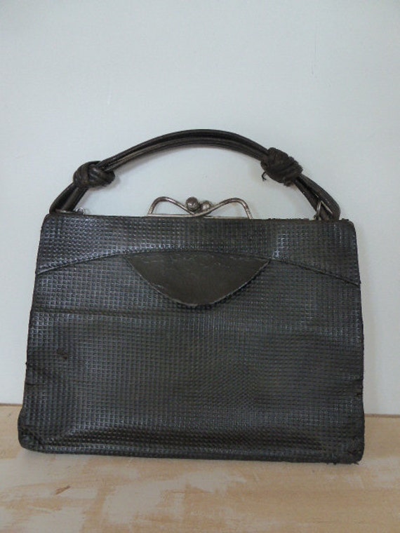 Vintage French Ladies Leather Handbag, Ladies Purse containing Religious Leaflet, Fashion, Collectible 0317021-156