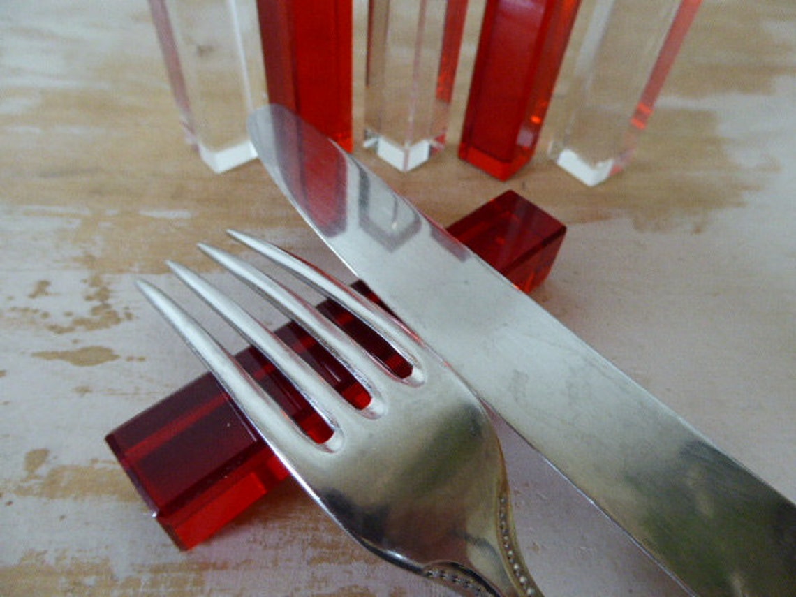 Set Six Glass Cutlery Rests Vintage French Knife Rests Etsy