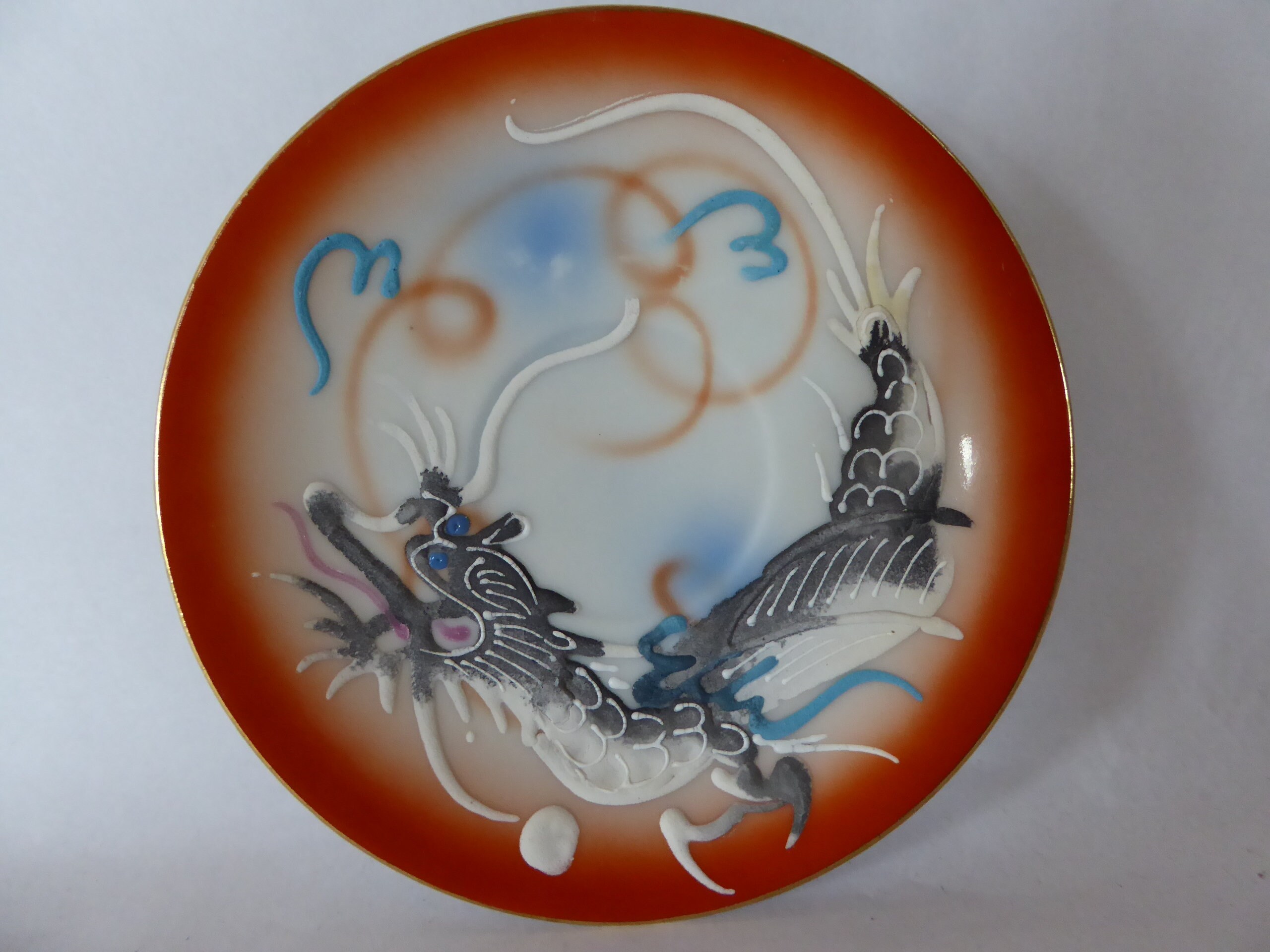 「Dragon」鶴　皿　置物 Vintage Japanese Burnt Orange Lustre Dragonware Coffee and