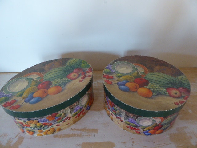 Paire de Boîtes Rangement en Carton Vintage Français, Ovales et Rondes, Décoratif, Décoration Intéri