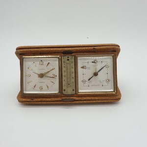 Vintage Mid Century Europa 7 Jewels Travel Clock and Barometer 1024001-2901