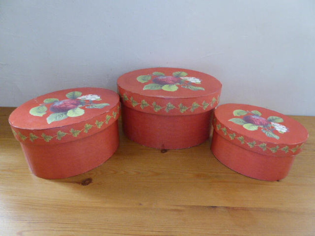 Stackable Oval Containers Set of Three Stacking Boxes, Oval Decoupage Storage Containers, Velvet ...