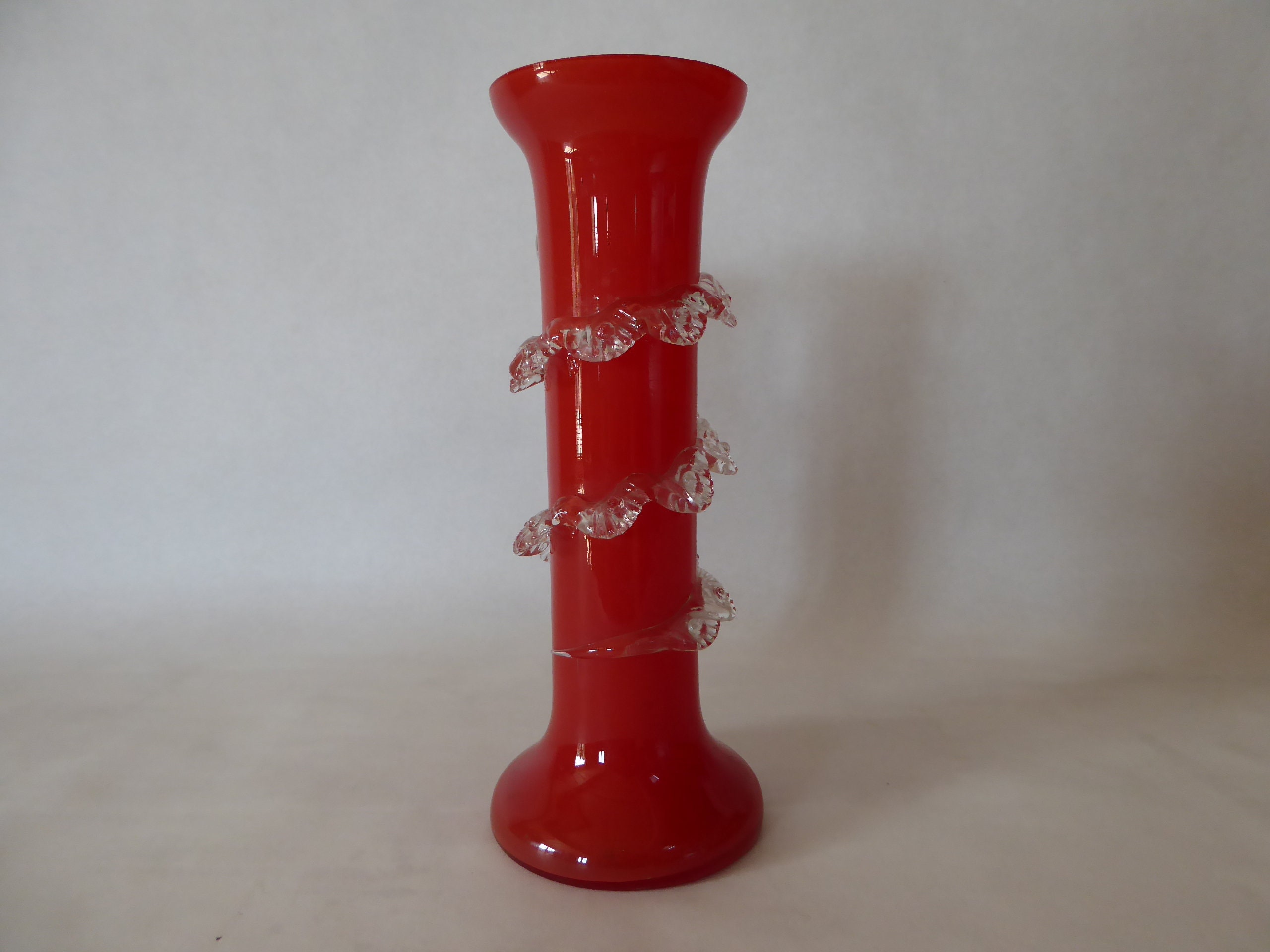 Vase en Verre Rouge Britannique Vintage avec Garniture Décorative Clair 0120015-893