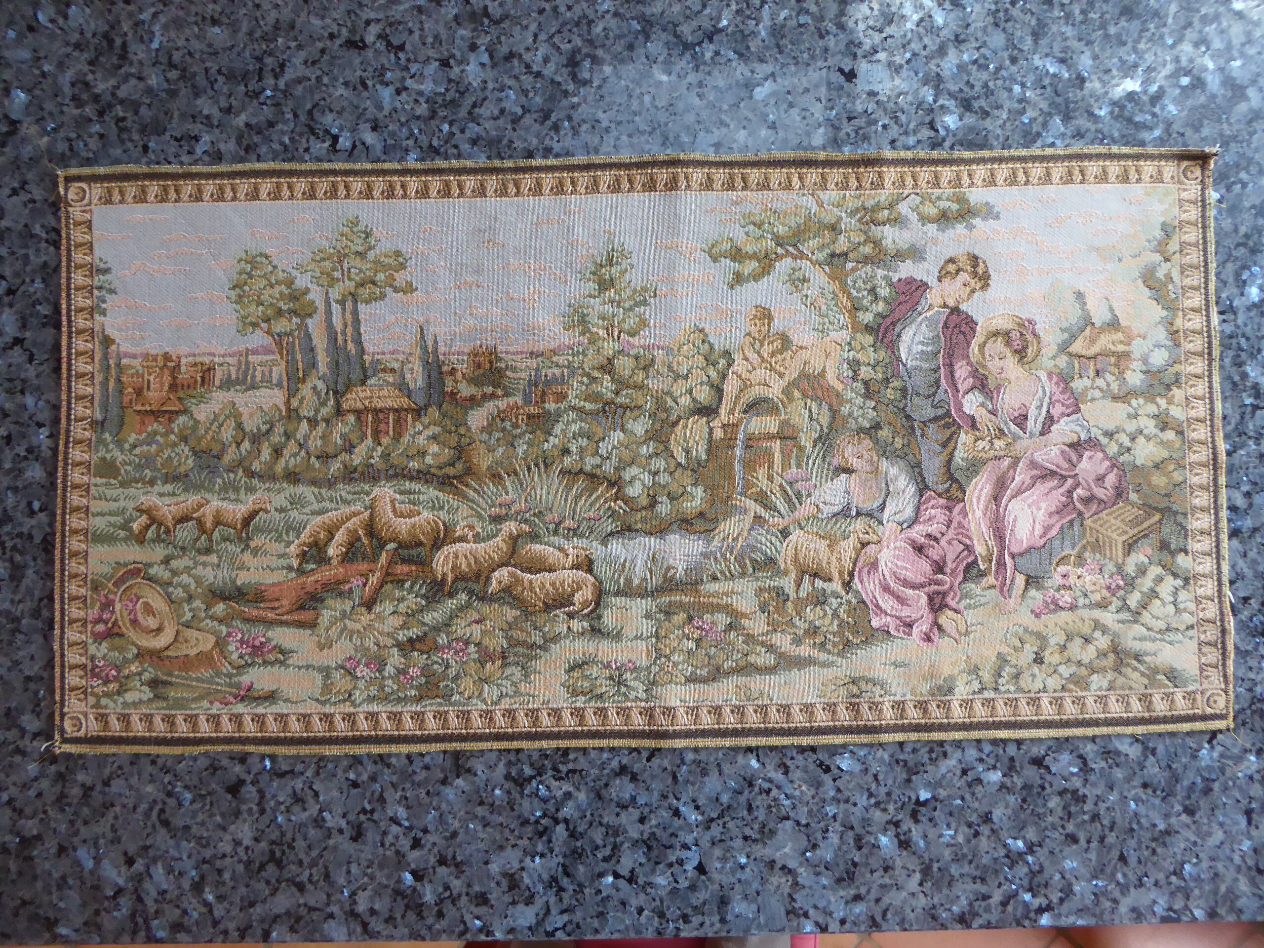 Vintage Français Machine Tissée Scène Rustique Tapisserie 0920006-1049