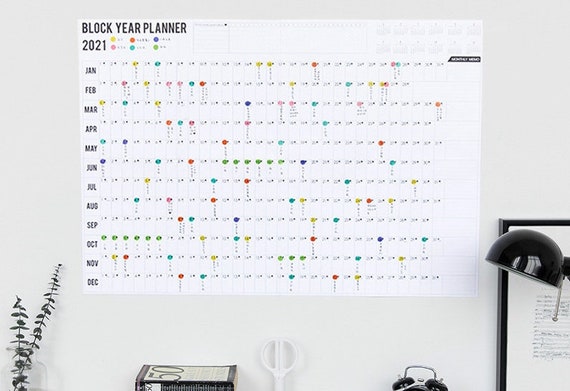 2021 Yearly Block Wall Calendar 100 Days Goal Planner Etsy block year calendar 2021