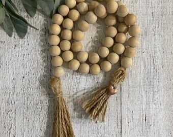 Natural Wood bead garland with heart charm