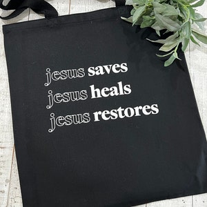 Jesus saves black canvas bag