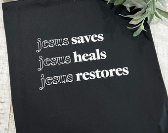 Jesus saves black canvas bag