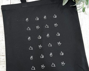 Hand signs black canvas bag