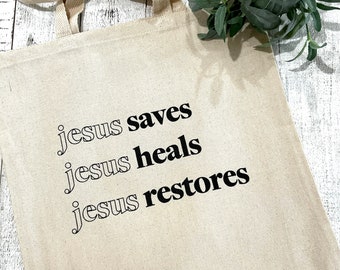 Jesus Save beige canvas bag