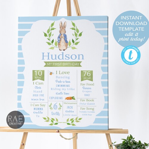 Peter Rabbit Beatrix Potter Birthday Board Milestone Poster - Etsy