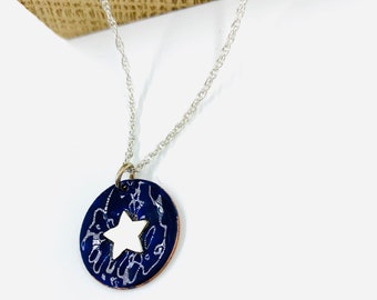 Navy Enamel pendant with silver star