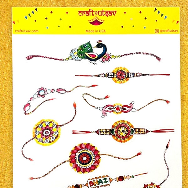 Rakhi Stickers for Raksha Bandhan - Decorate cards, gifts and much more, 11 stickers on 1 sticker sheet