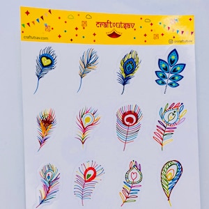 Peacock Feather Sticker Sheet - Decorative / Ornate - 16 stickers on 1 sticker sheet