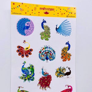 Peacock Sticker Sheet - Decorative / Ornate - 11 stickers on 1 sticker sheet
