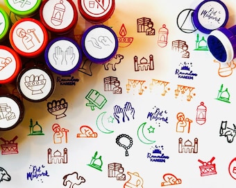 Ramadan & Eid Art Craft Self-ink Stamps for Kids - 24 Unique designs, 6 Colors, Ramadan Eid gifts favors activities for kids