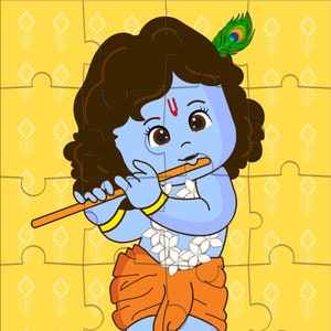 Krishna Jigsaw Puzzle Game -  8 x 6 inches - Made in USA -  Return Gift for Kids for Pooja | Puja | Krishna Janmashtami