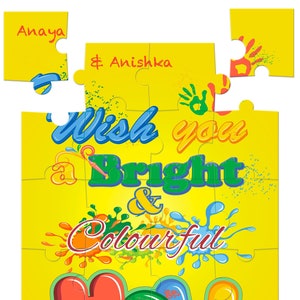 Happy Holi Jigsaw Puzzle Game with Personalized Message -  8 x 6 inches - Made in USA