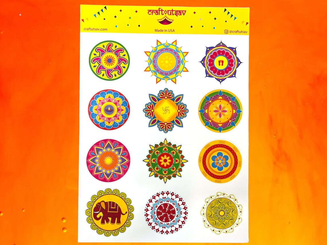 Rajahuli Sticker Rangoli Stickers - 12 Stickers on 1 Sticker Sheet - Etsy