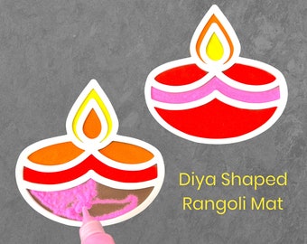 Diwali Diya Rangoli Decoration Mat - Mess Free, Portable - 6 inches for Diwali Decoration, Diwali Gift, Diwali Decor, Puja