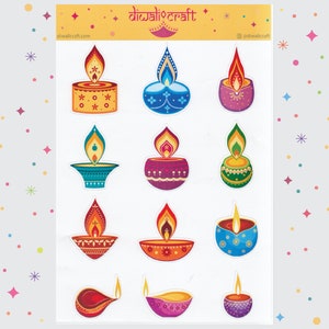 Diwali Stickers - Diya Lamp - 12 stickers on 1 sticker sheet