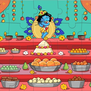 Diwali Annakut / Govardhan Puja Puzzle Game -  8 x 6 inches - Made in USA - Krishna | Diwali return gift | Puja return gift
