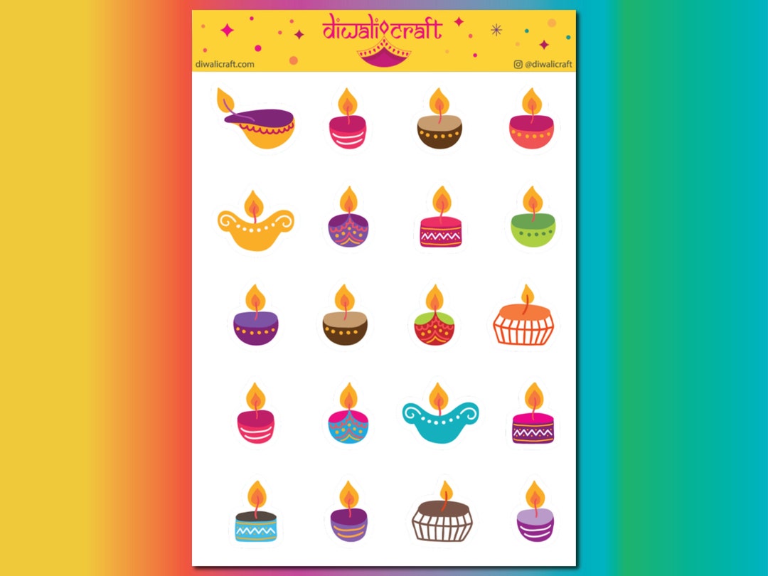 Diwali Diya Stickers 20/25 Stickers on 1 Sticker Sheet Diwali Kids