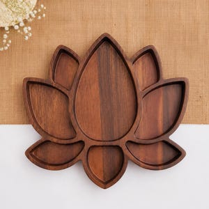 Lotus Shaped Acacia Wood Charcuterie Board | Indian Home Decor | Serving Tray, 14x11 Inches