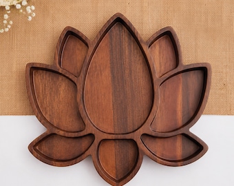 Lotus Shaped Acacia Wood Charcuterie Board | Indian Home Decor | Serving Tray, 14x11 Inches