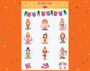 Hindu Gods, Goddesses and Symbols - 13 stickers on 1 sticker sheet