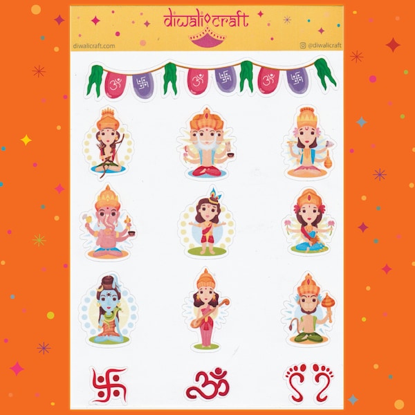 Hindu Gods, Goddesses and Symbols - 13 stickers on 1 sticker sheet
