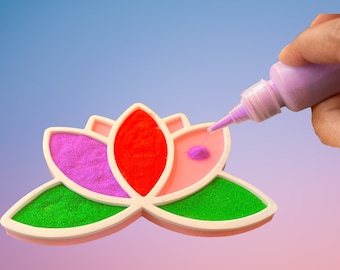 Lotus Rangoli Decoration Mat, Mess Free - Set of 4 Mat, 6 inches wide for Weddings, Puja, Diwali, Home Decor, Entryway Door