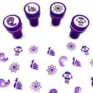 Diwali Art Self-ink Stamps for Kids 24 Unique Indian themed designs, 6 Colors, Party Favors, Activity for Indian festivals & occasions image 6