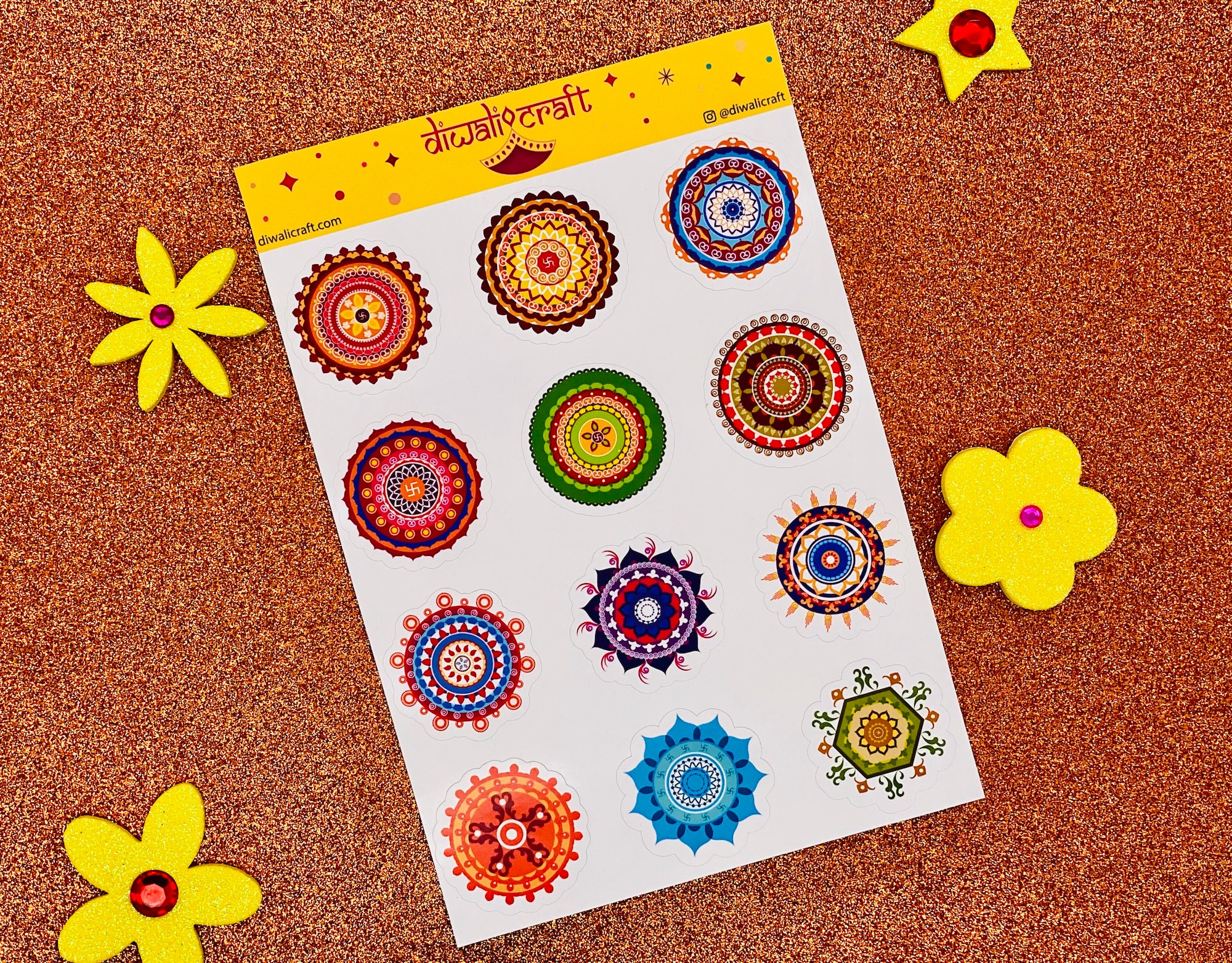 Rangoli Stickers for Diwali - 12 Stickers on 1 Sticker Sheet - Etsy