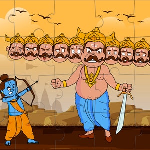 Dussehra Ram & Ravana Puzzle  -  8 x 6 inches - Made in USA - Vijaydashmi  | Dushera  | Gift for Kids | Ramayan