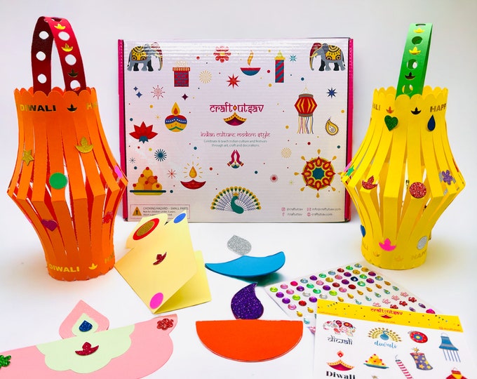 Diwali Decoration Craft Kit for Kids Makes Paper Lanterns, Foam Diya's