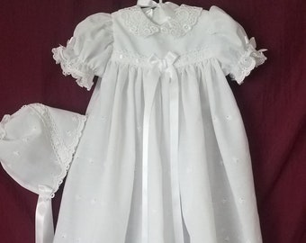 Clearance Embroidered Eyelet Girls Christening Gown, Slip & Bonnet, Size 3-6 Months