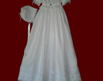 Irish Linen Girls Christening Gown With Swarovski Crystals & Venice Lace