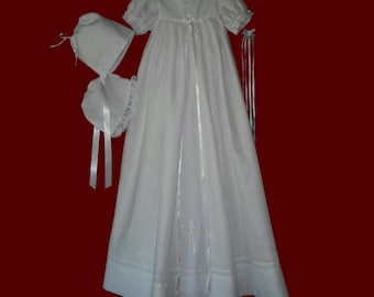 Unisex Irish Linen Embroidered Celtic Cross Christening Gown, Slip & Hat with Girl Liner