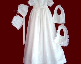 Unisex Christening Gown With Boy and Girl Detachable Bibs, Slip & Bonnet