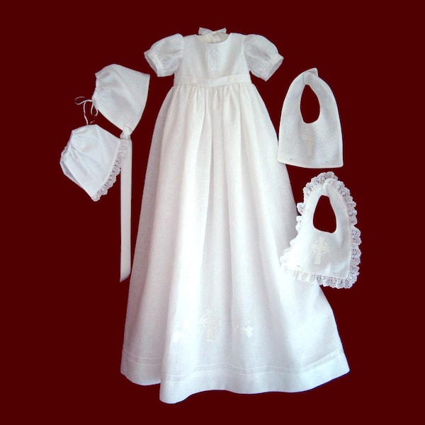 Unisex Christening Gown With Boy and Girl Detachable Bibs, Slip & Bonnet