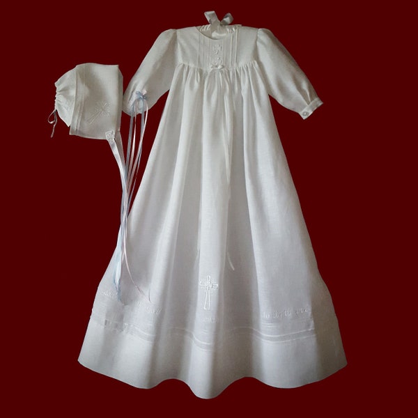 Angel of God Irish Linen Unisex Christening Gown With Magic Hanky Bonnet
