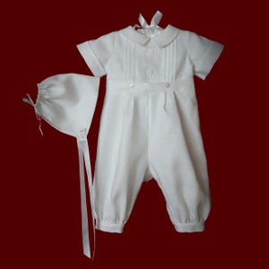 Boys Irish Linen Christening Romper With Shamrocks & Hat