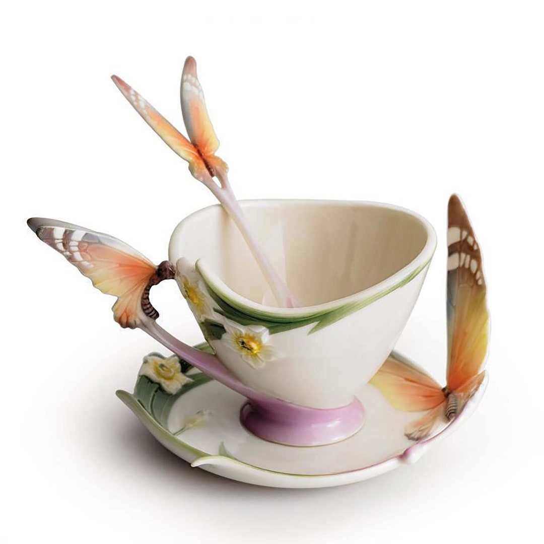 Franz Porcelain Teacup Saucer Spoon Set Papillon Butterfly Etsy